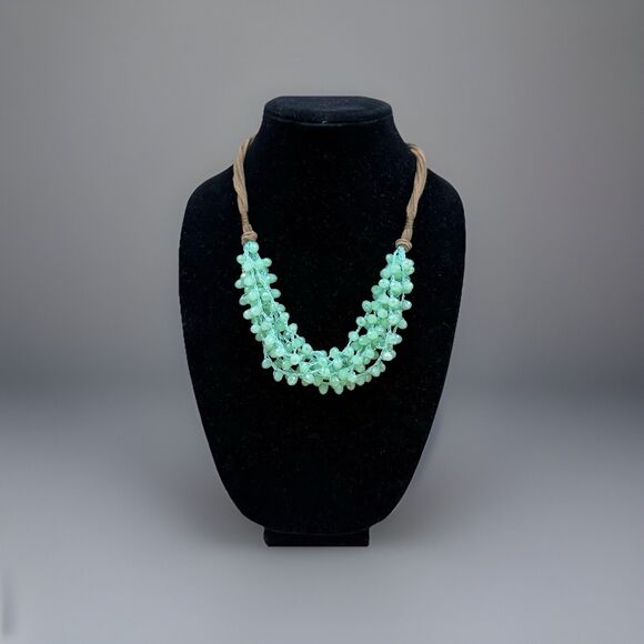 Faceted Green Stone Multi-Layer Drop Choker Necklace On Corded Strands - Picture 1 of 5